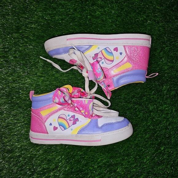 JoJo Siwa Girl's Hi Top Sneakers Heart Rainbow Bow purple pink cupcake Size 1 - Picture 4 of 7